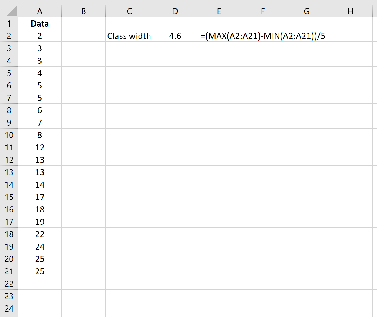 Klassenbreitenberechnung in Excel