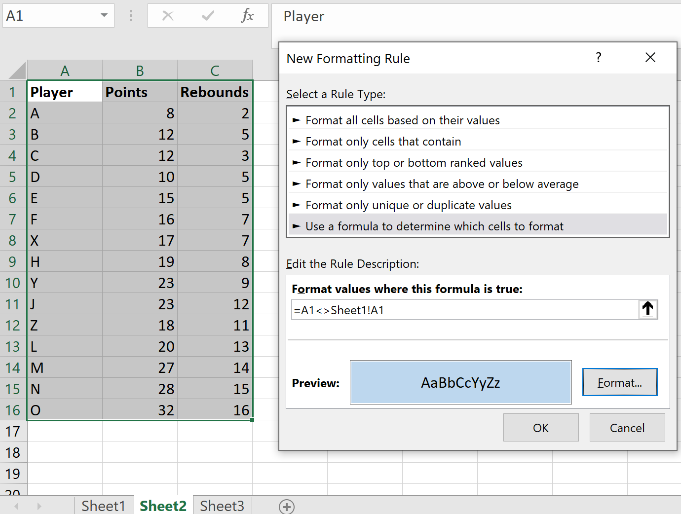 So Vergleichen Sie Zwei Excel Tabellen Auf Unterschiede Statologie