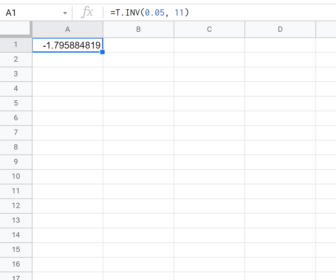 t kritischer Wert in Google Sheets