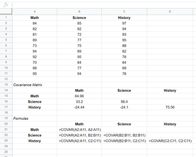 So erstellen Sie eine Kovarianzmatrix in Google Tabellen • Statologie