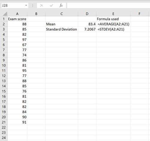 Variationskoeffizient Berechnung für einen Datensatz in Excel
