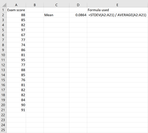 Variationskoeffizient Formel in Excel