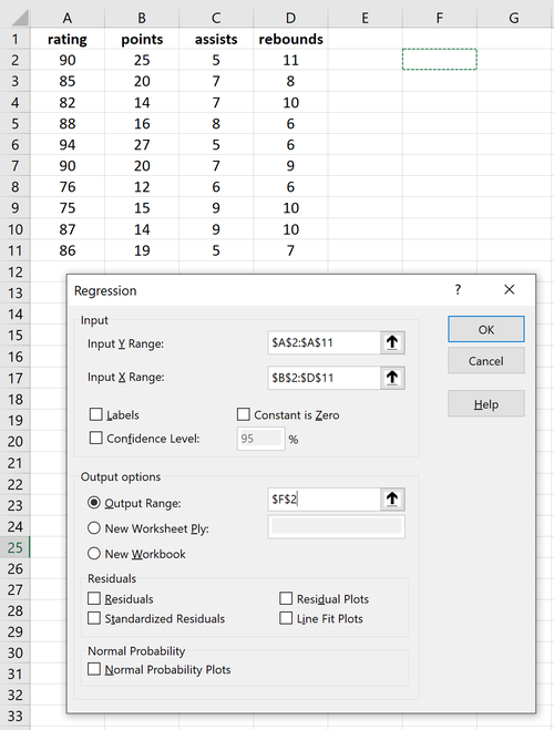 Mehrfachregression in Excel