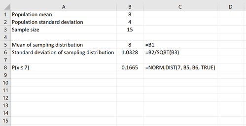 Wahrscheinlichkeit des zentralen Grenzwertsatzes in Excel