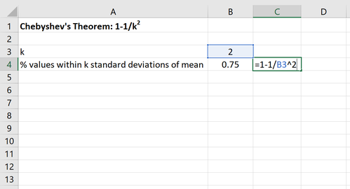 Chebyshevs Theorem Beispiel in Excel