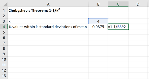 Chebyshevs Theorem-Beispielrechnung in Excel