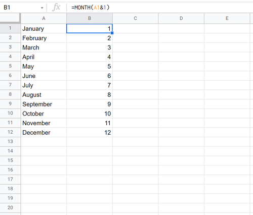 Konvertieren Sie den Monatsnamen in die Monatsnummer in Google Tabellen