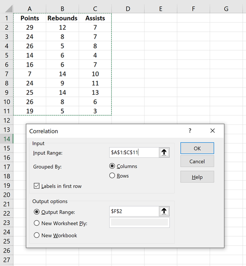 Korrelationsmatrix in Excel