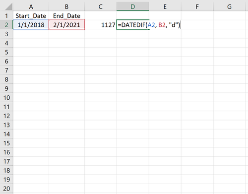 Datumsdifferenz in Tagen in Excel