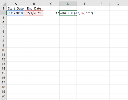 Datumsdifferenz in Monaten in Excel