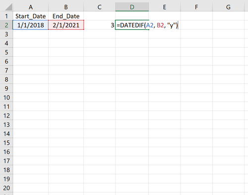 Differenz in Jahren zwischen zwei Daten in Excel