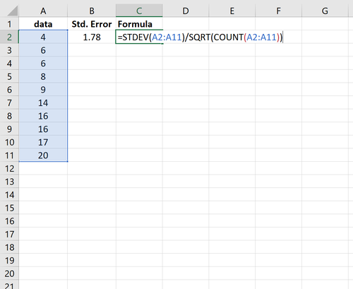 Standardfehlerberechnung in Excel
