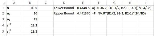 Konfidenzintervall mit F-Verteilung in Excel