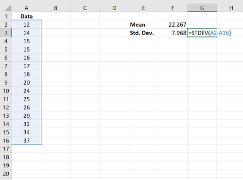 Standardabweichungsfunktion in Excel