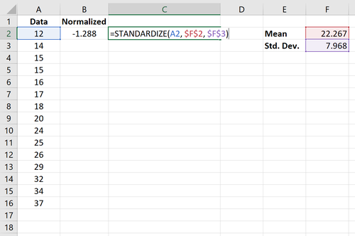 Normalisieren Sie Daten in Excel