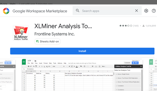 XLMiner Analysis Toolpak in Google Tabellen Sheet