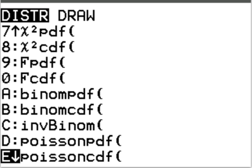 Optionen poissonpdf() und poissoncdf() auf einem TI-84-Rechner