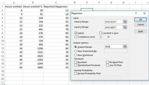Einstelllungen quadratische Regression Excel 2