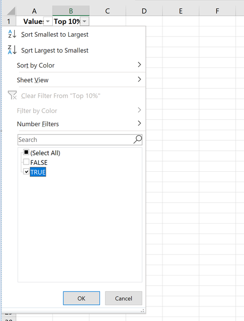 Filtern Sie die besten 10 Prozent der Werte in Excel