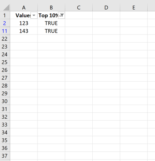 Werte in den Top 10% in Excel
