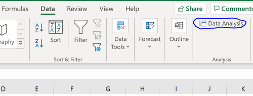 Data Analysis option in Excel