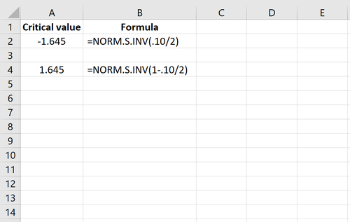 Z kritische Wertberechnung für zweiseitigen Test in Excel