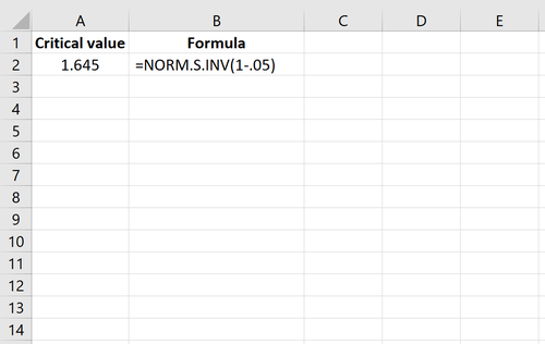 Z kritische Wertberechnung für rechtsseitigen Test in Excel