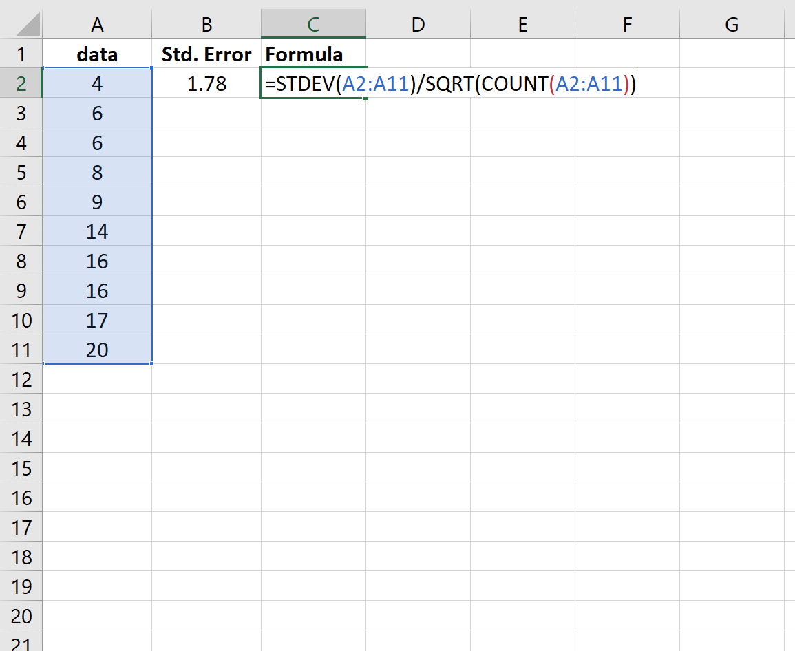 Standardfehlerberechnung in Excel