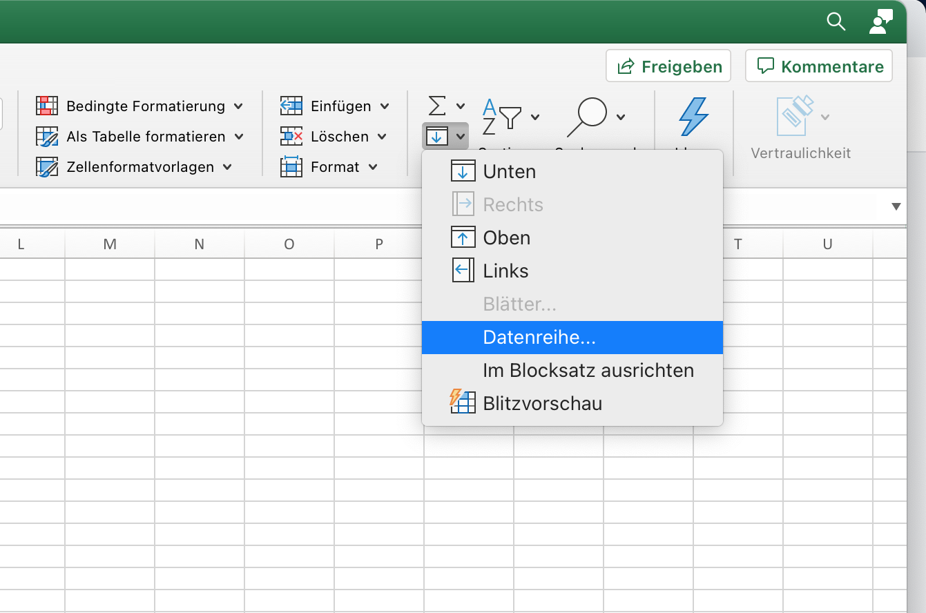 Serienfülloption in Excel
