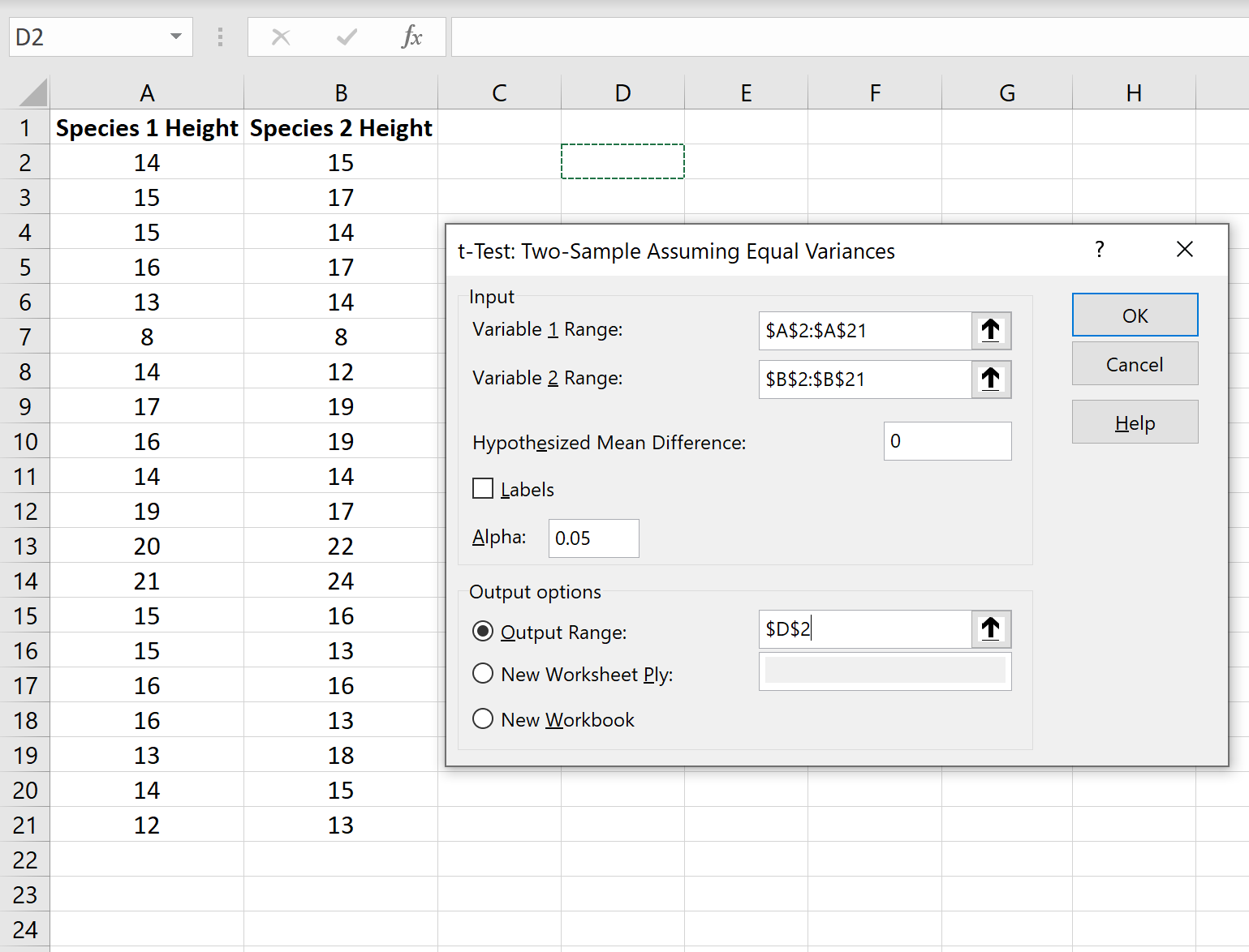 T Test Assuming Equal Variances Excel